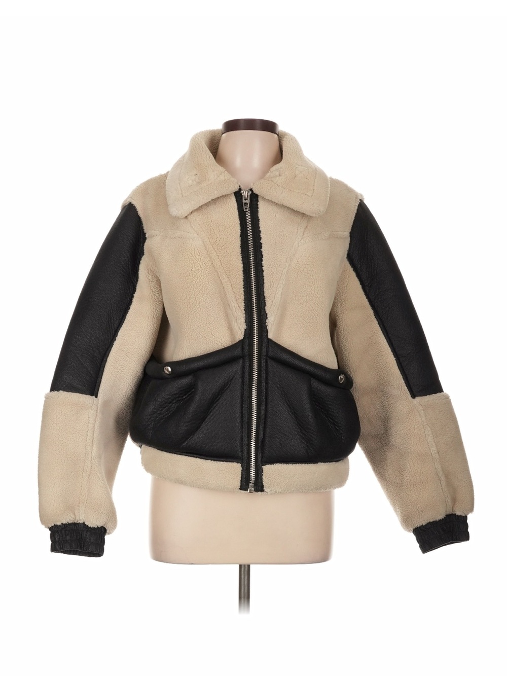 BLANKNYC Beige Black Sherpa Bomber Jacket Size Large